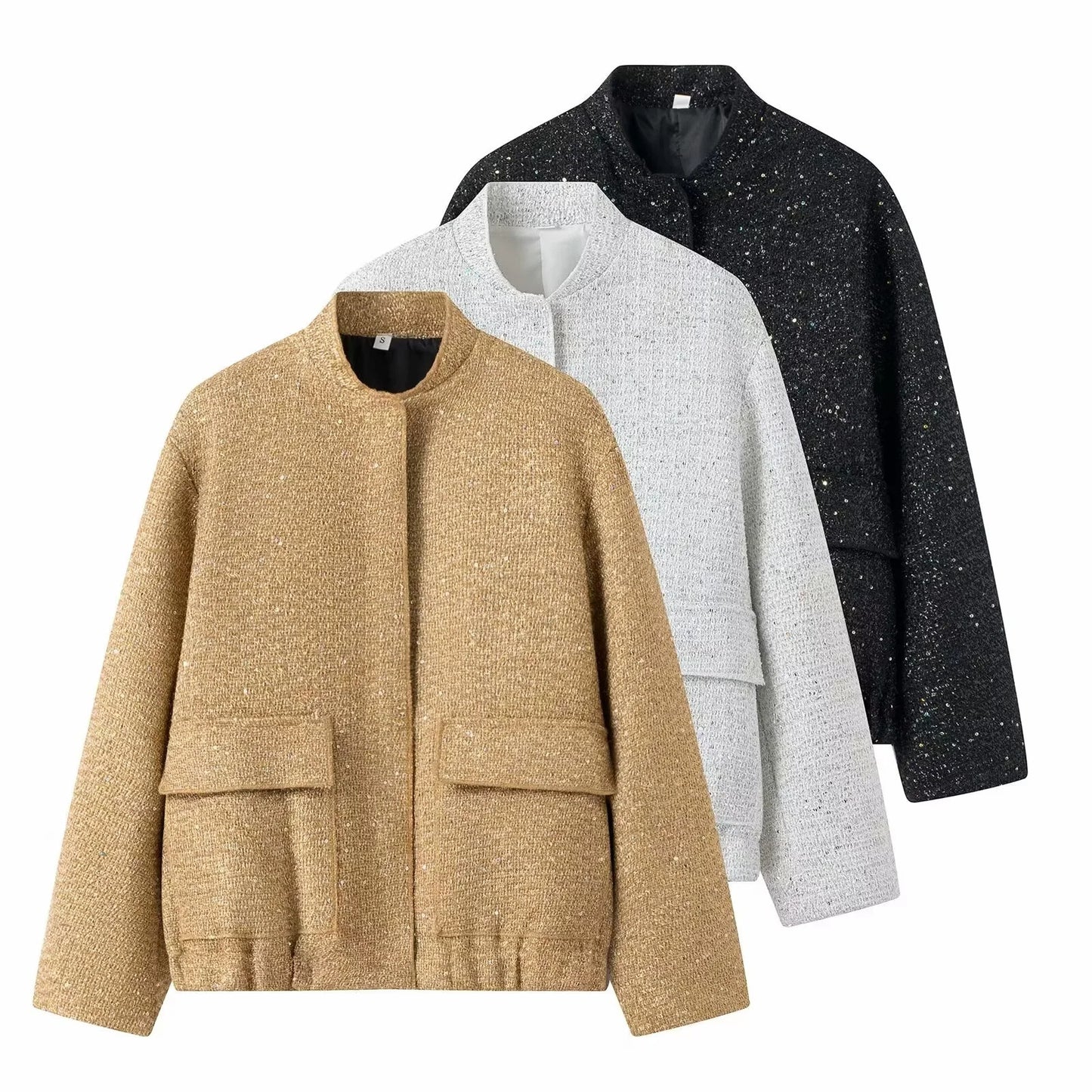 Women's Beads Decoration Small Stand-up Collar Jackets