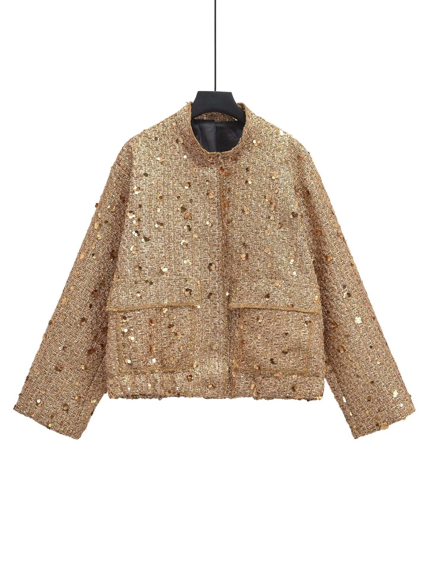 Women's Beads Decoration Small Stand-up Collar Jackets