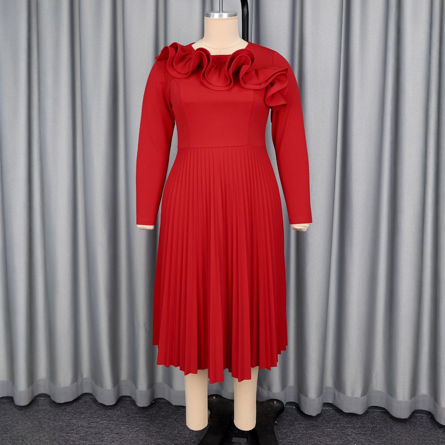 Neck Lotus Leaf Three-dimensional Shape Dress Long Sleeve Dresses