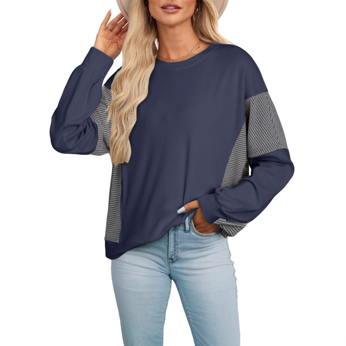 Women's Fashion Striped Crew Neck Versatile Casual Women's Sweater, Sweater