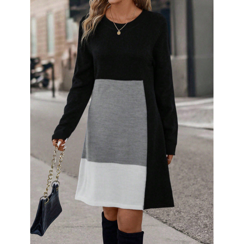 Trendy Stylish Pretty Patchwork Knitting Regular Dress