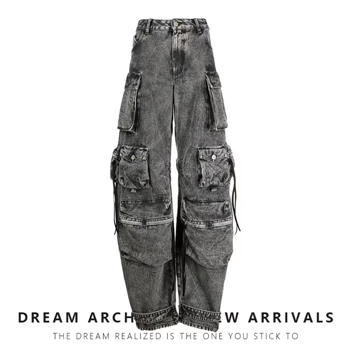 Women's Smoky Gray Stitching Cargo Street Washed Pants