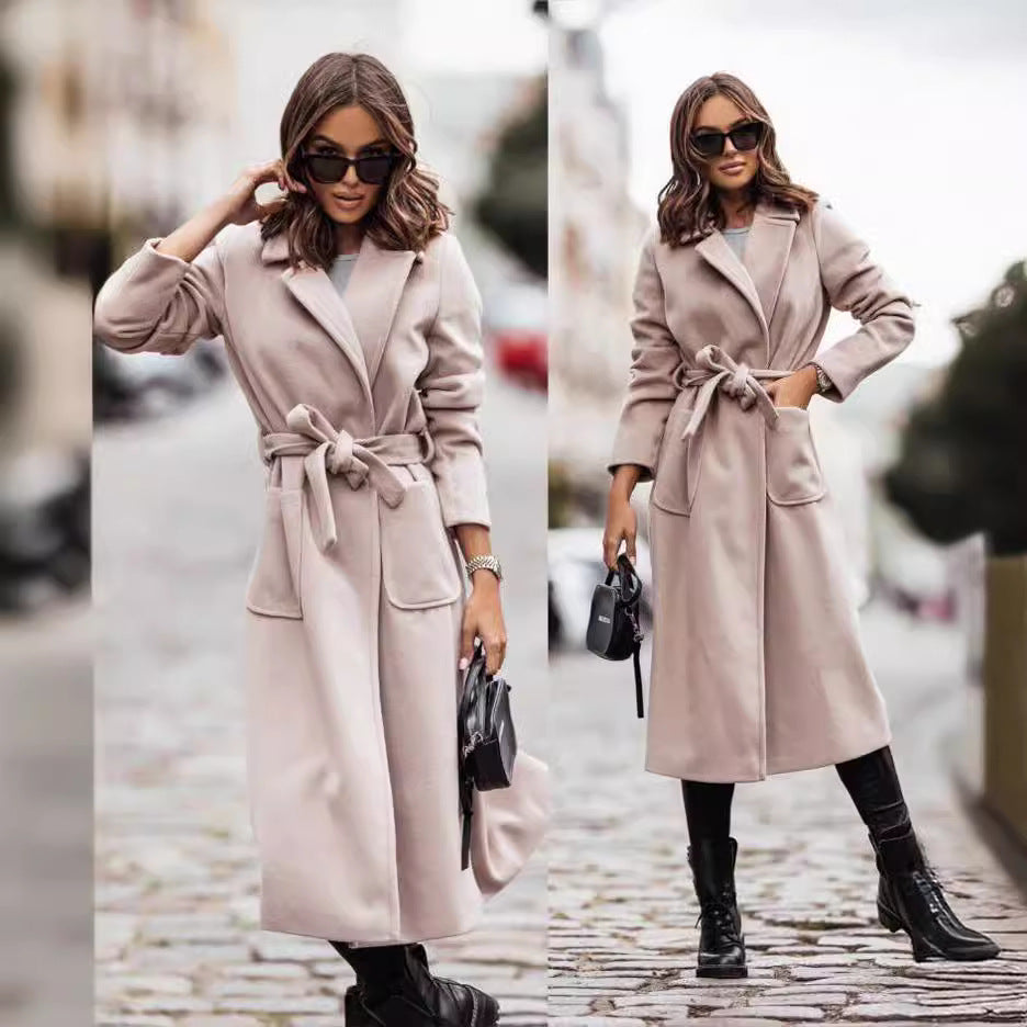 Women's Simple Double Breasted Long Sleeve Lapel Coats