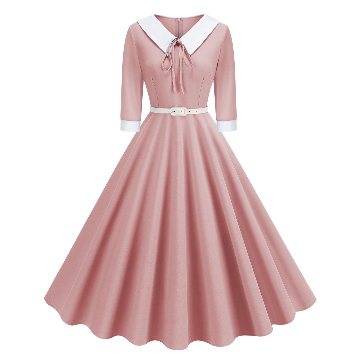 Women's Autumn Contrast Color Lapels Artistic Temperament Dresses