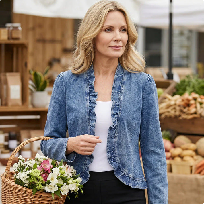 Women's Summer Ruffled Denim Long Sleeve Women's Vest