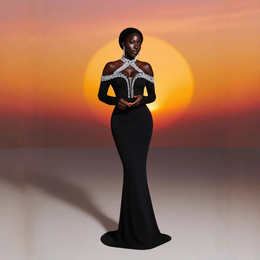 Dress Dark Style Long-sleeved Fishtail Diamond Dresses