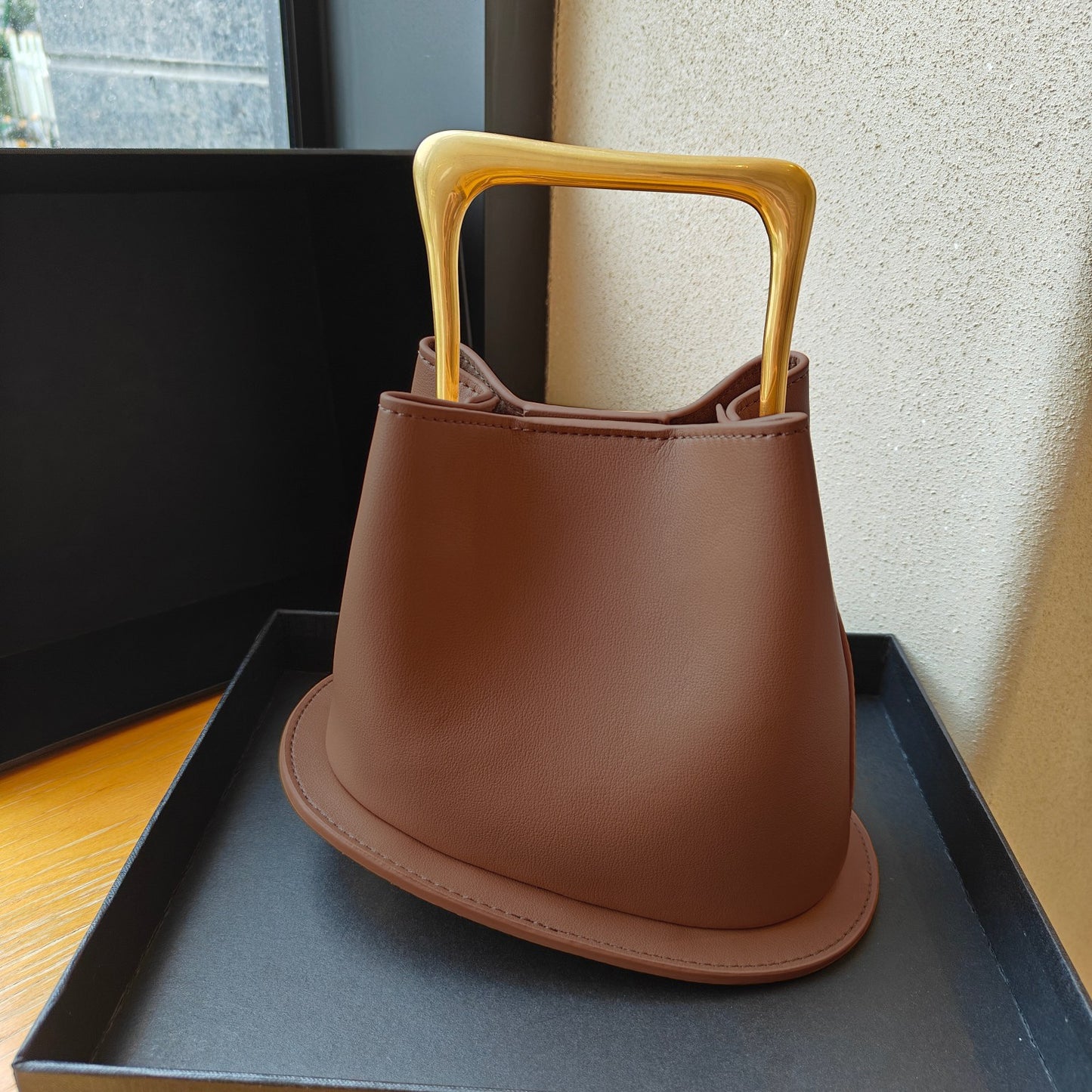 Vintage Genuine Leather With Wooden Irregular Crossbody Bags