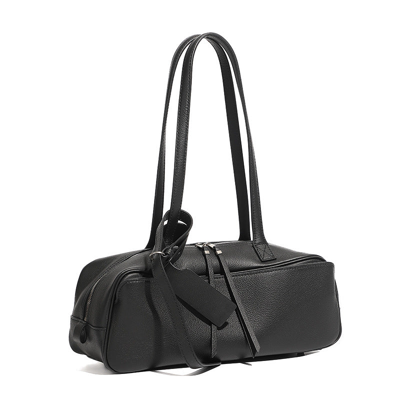 Women's Layer Cowhide Bowling Underarm Toast Pillow Tote Bags