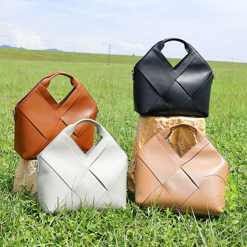 Women's Woven Inverted Triangle Design Fashion Soft Shoulder Bags