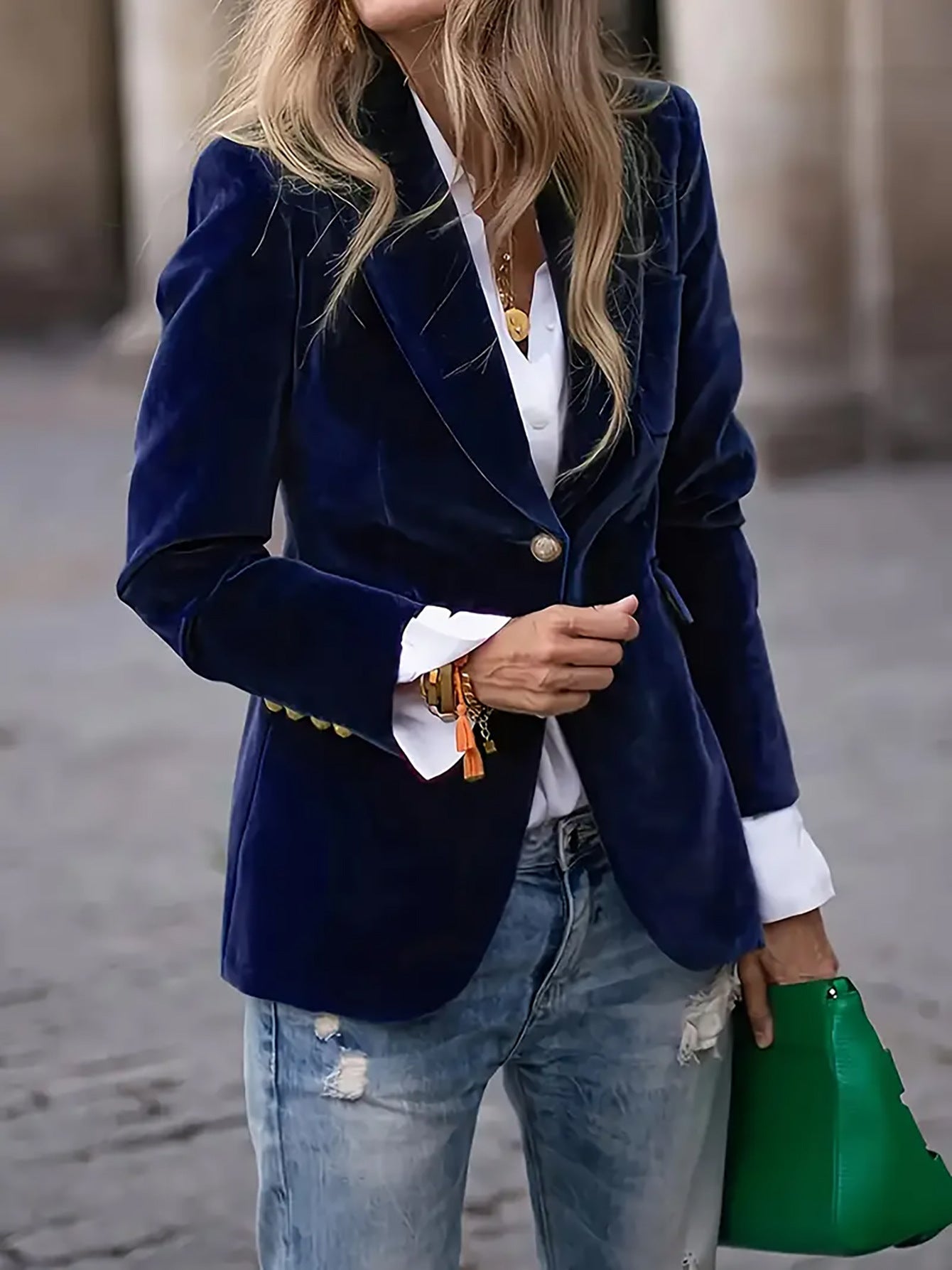 Spring Gold Veet Elegant Slim Fit Blazers
