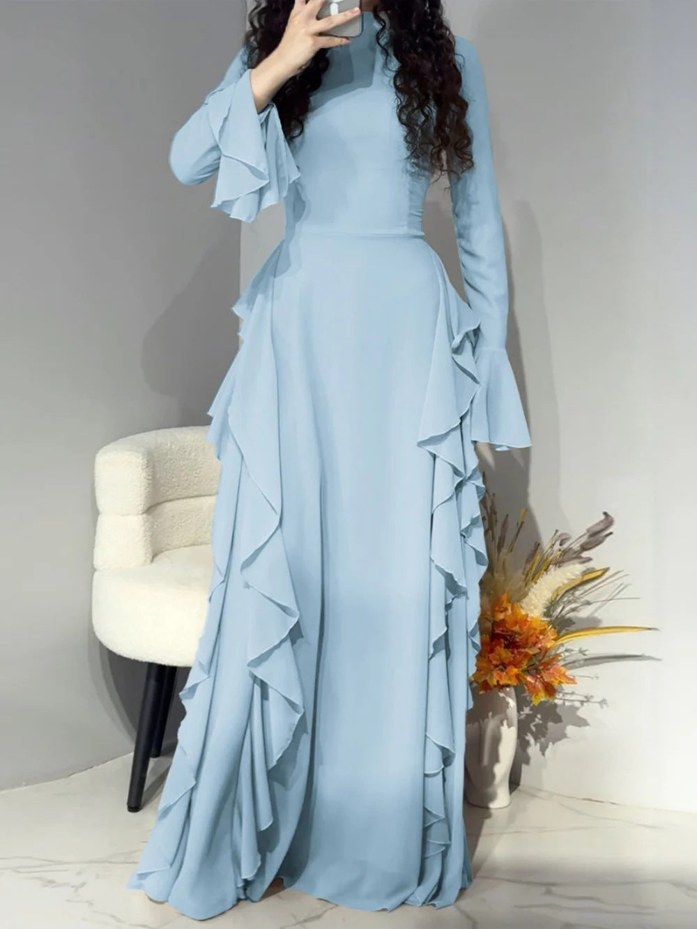Women's Elegant Casual High Waist Pure Color Bell Dresses