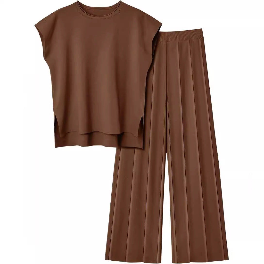 Women's Knit Casual Sleeveless Two-piece Set Suits