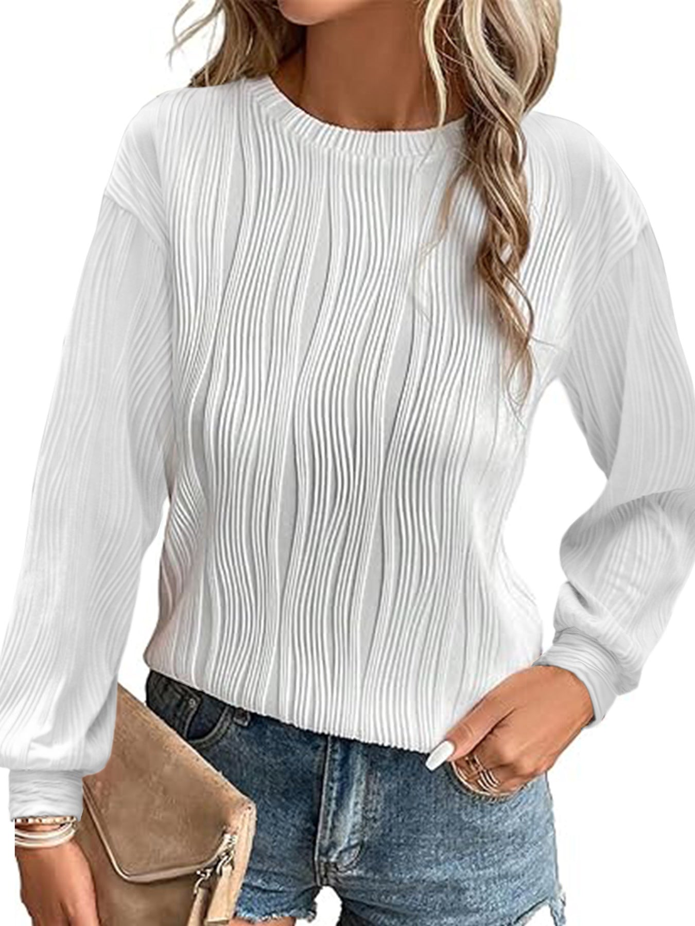 Women's American Style Drop Shoulder Round Neck Women's Sweater, Sweater