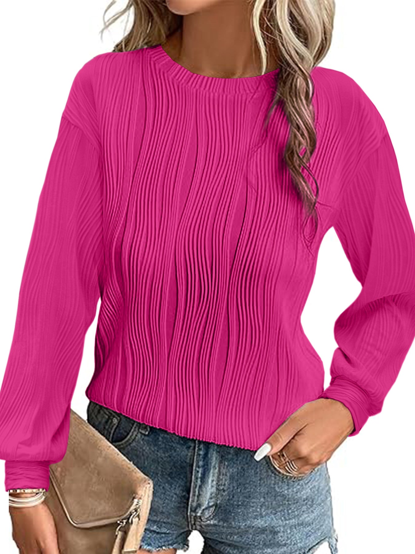 Women's American Style Drop Shoulder Round Neck Women's Sweater, Sweater