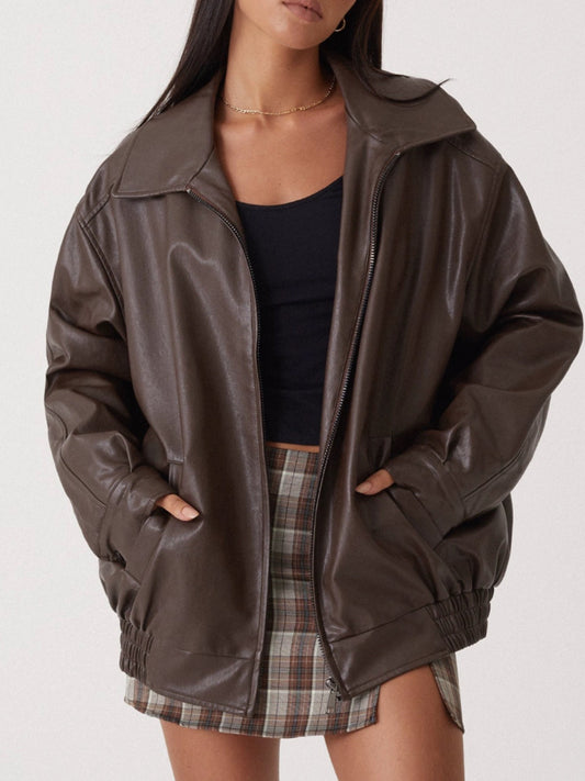 Leather Locomotive Style Profile Lapel Elastic Jackets