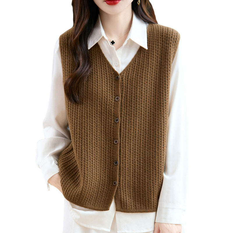 Women's Wool Loose Hollow Waistcoat Sleeveless Knitted Vests