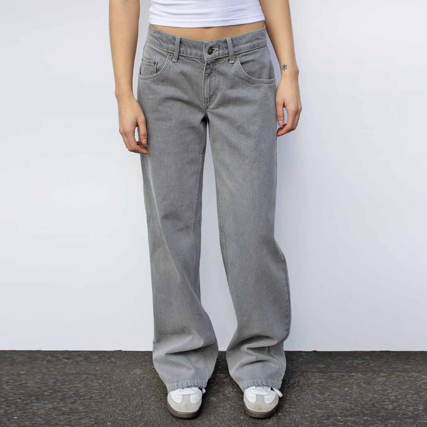 Washed-out Vintage Distressed Straight High Waist Wide Leg Women's Jeans