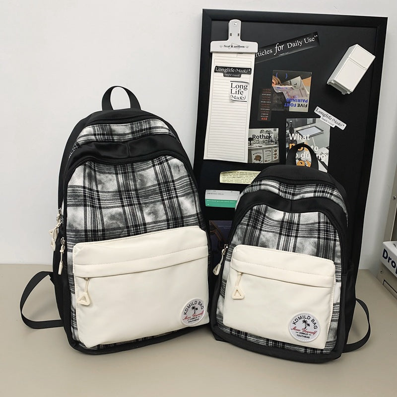 College Female Color Matching Plaid Male Backpacks