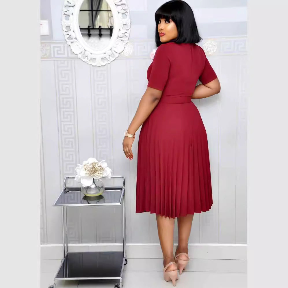 Women's African Solid Color Pleated Dress Dresses