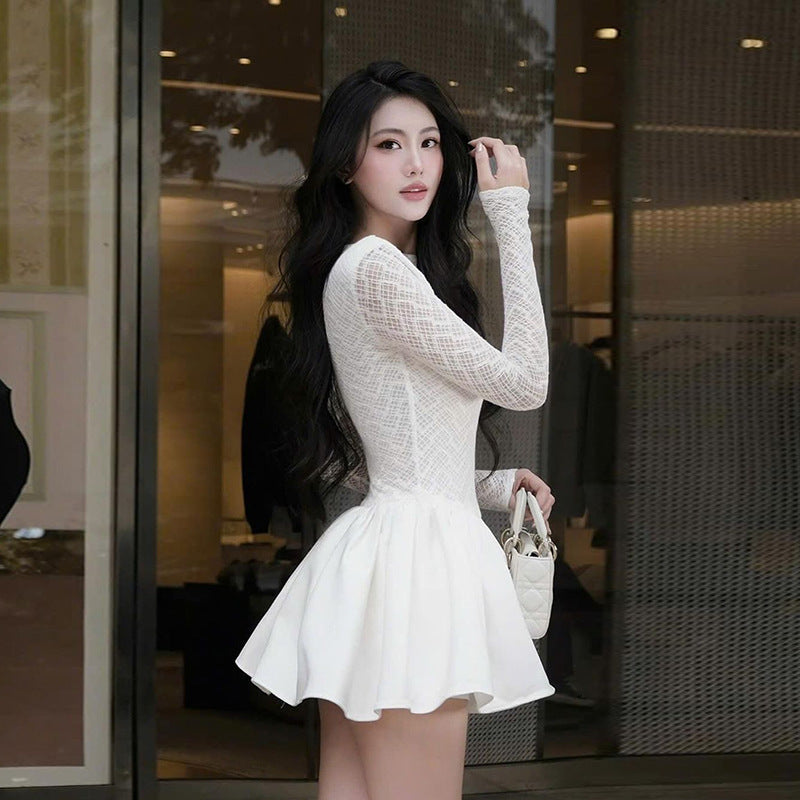 Women's Autumn Elegant Lace Fitted Waist Bubble Dresses