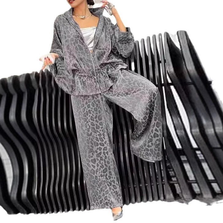 Women's Autumn Lapel Long Sleeve Leopard Print Suits