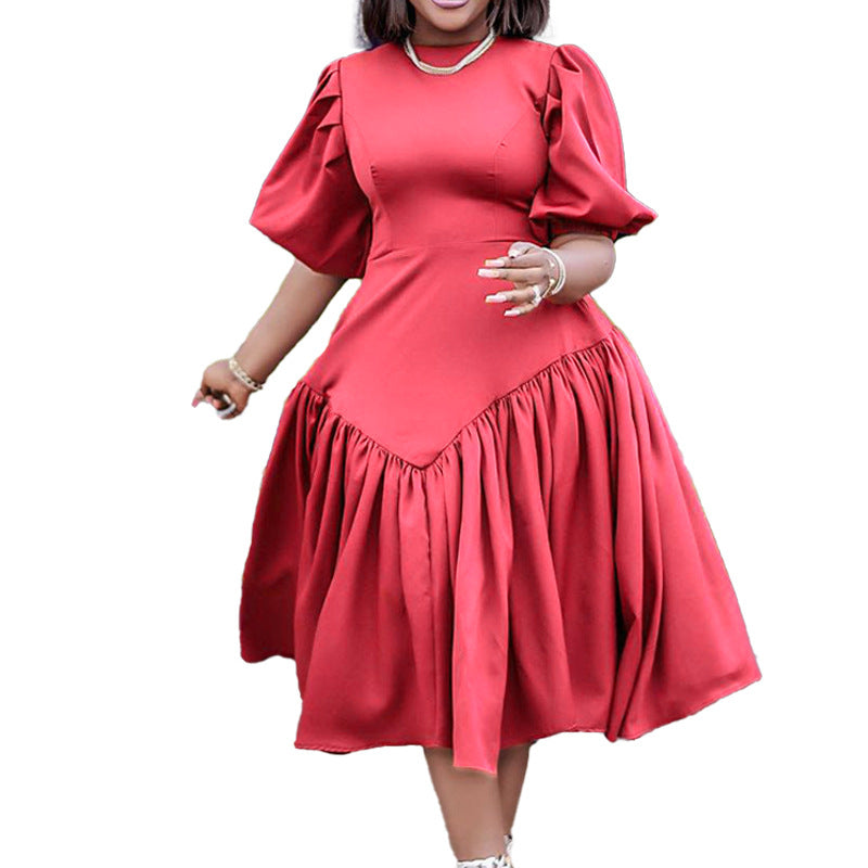 Women's Pleated African Fashion Puff Sleeve Dress
