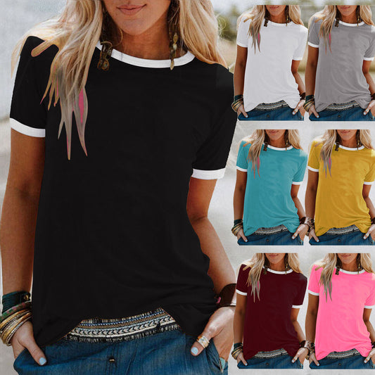 Women's Solid Color Loose Round Neck Sleeve Shorts