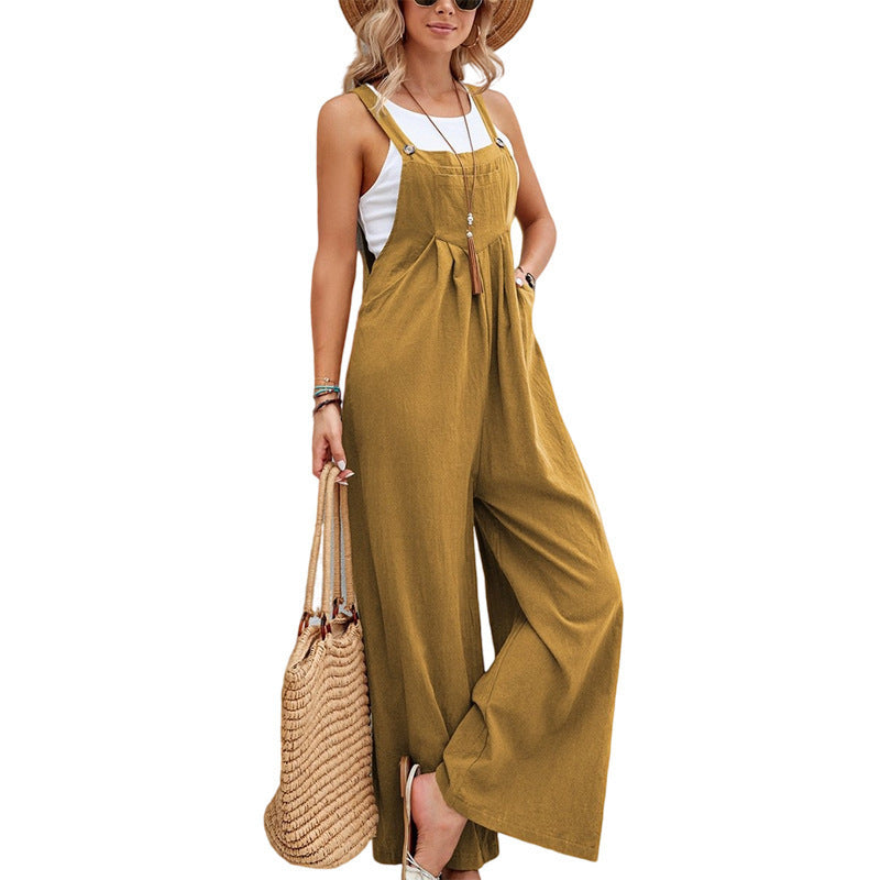 Women's Solid Color Casual Suspender Trousers Women's Jumpsuit/clothing