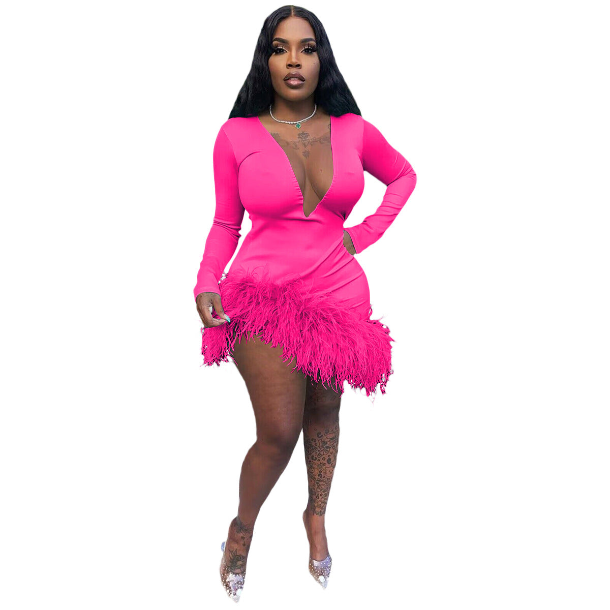 Beautiful Glamorous Fashion Sexy Fur Fringe Dress