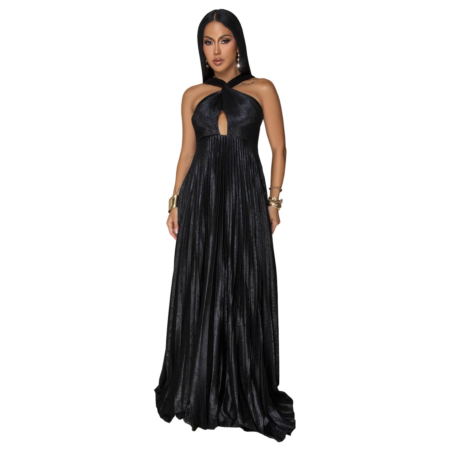 Women's Wear Elegant High-grade Long Gilding Solid Dresses