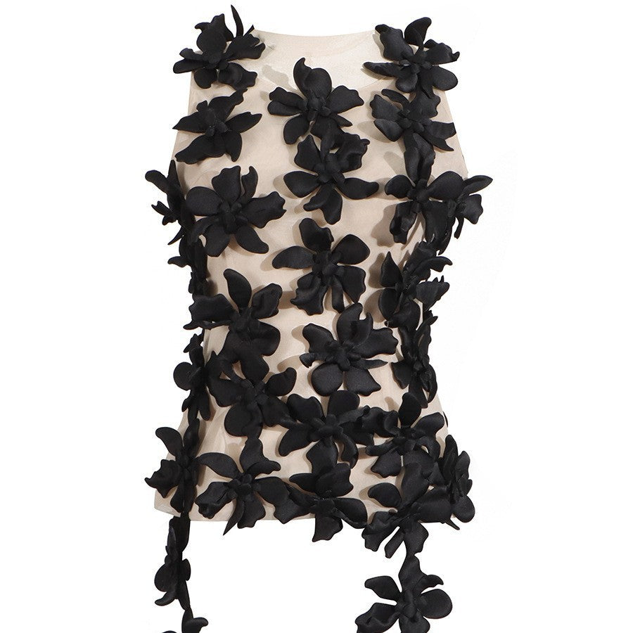 Fashion Three-dimensional Flower Mesh Design Sleeveless Vests
