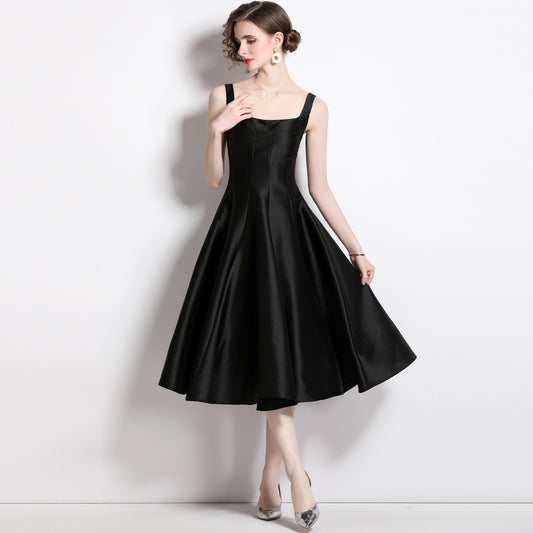 Hepburn Style Niche Temperament Retro Spaghetti Straps Large Hem Dresses