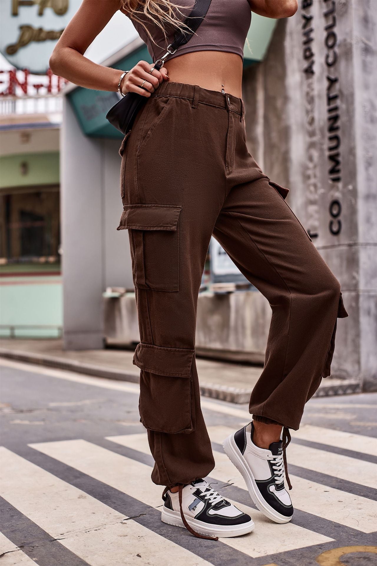 Women's Loose Drawstring Design Denim Overalls Casual Jeans