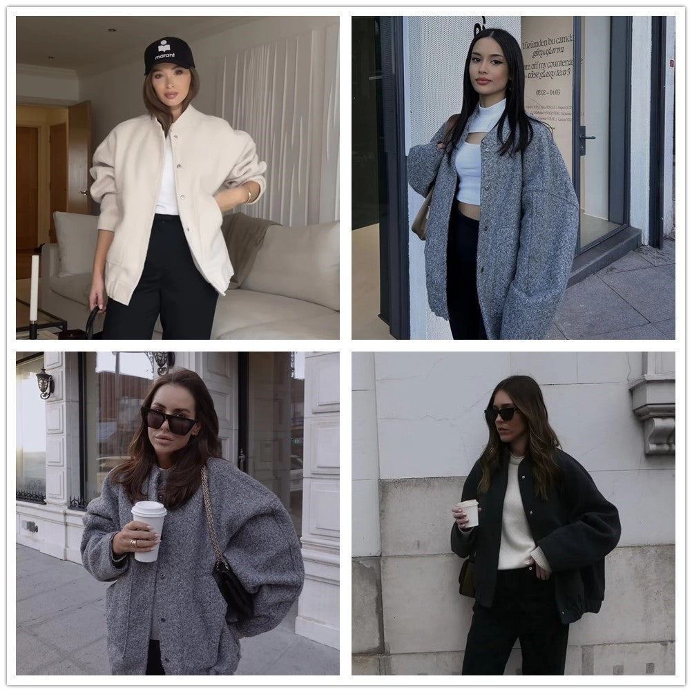 Loose Casual Street Stand Collar Hidden Coats