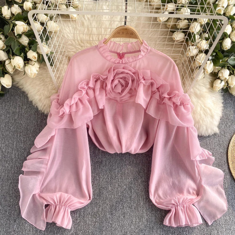 Women's Gauzy Shirt Pullover Pleated Niche Slim Tops