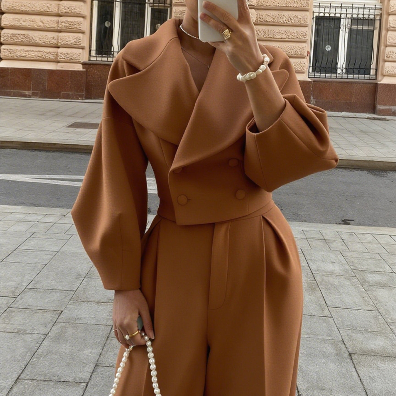Color Polo Collar Woolen Casual Trousers Suits