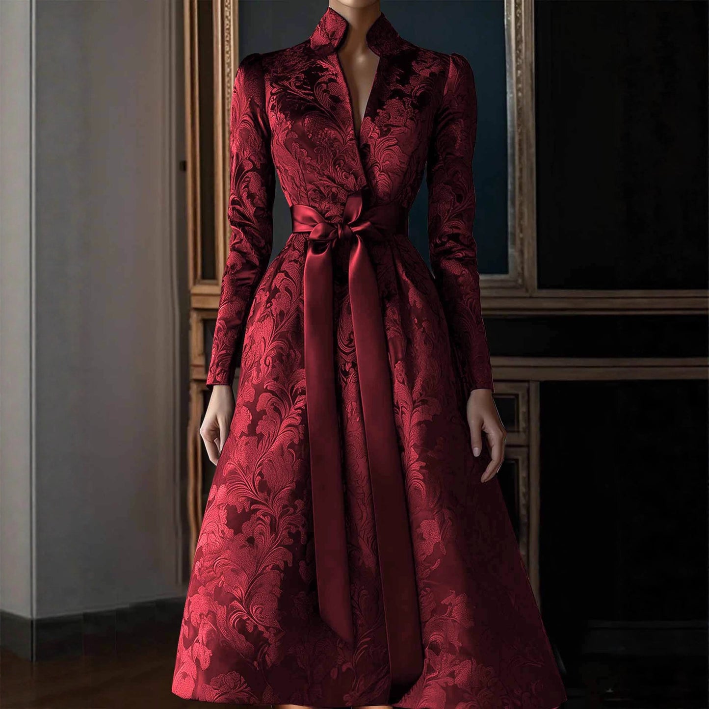 Elegant Long Sleeve Satin Party Dress Dresses
