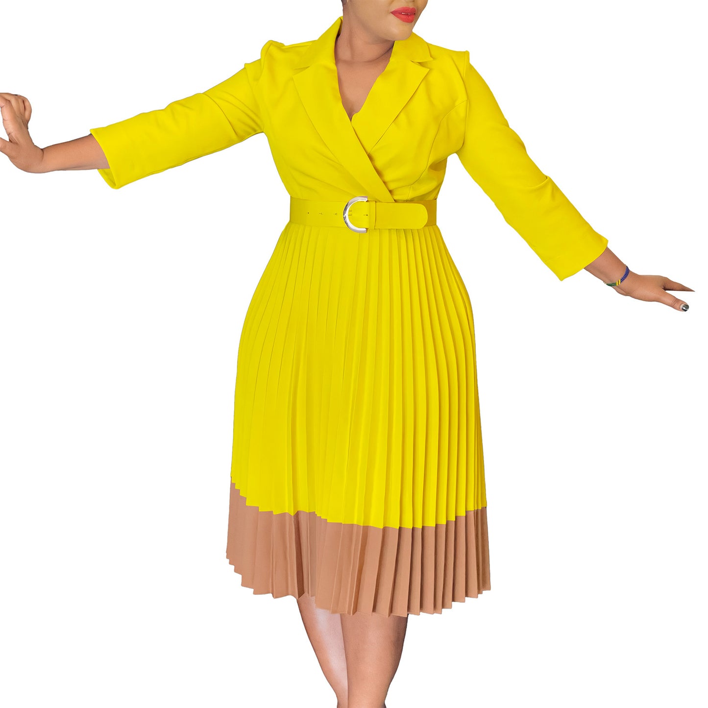 Women's Spring Collar Fashion Elegant Pleated High Dress