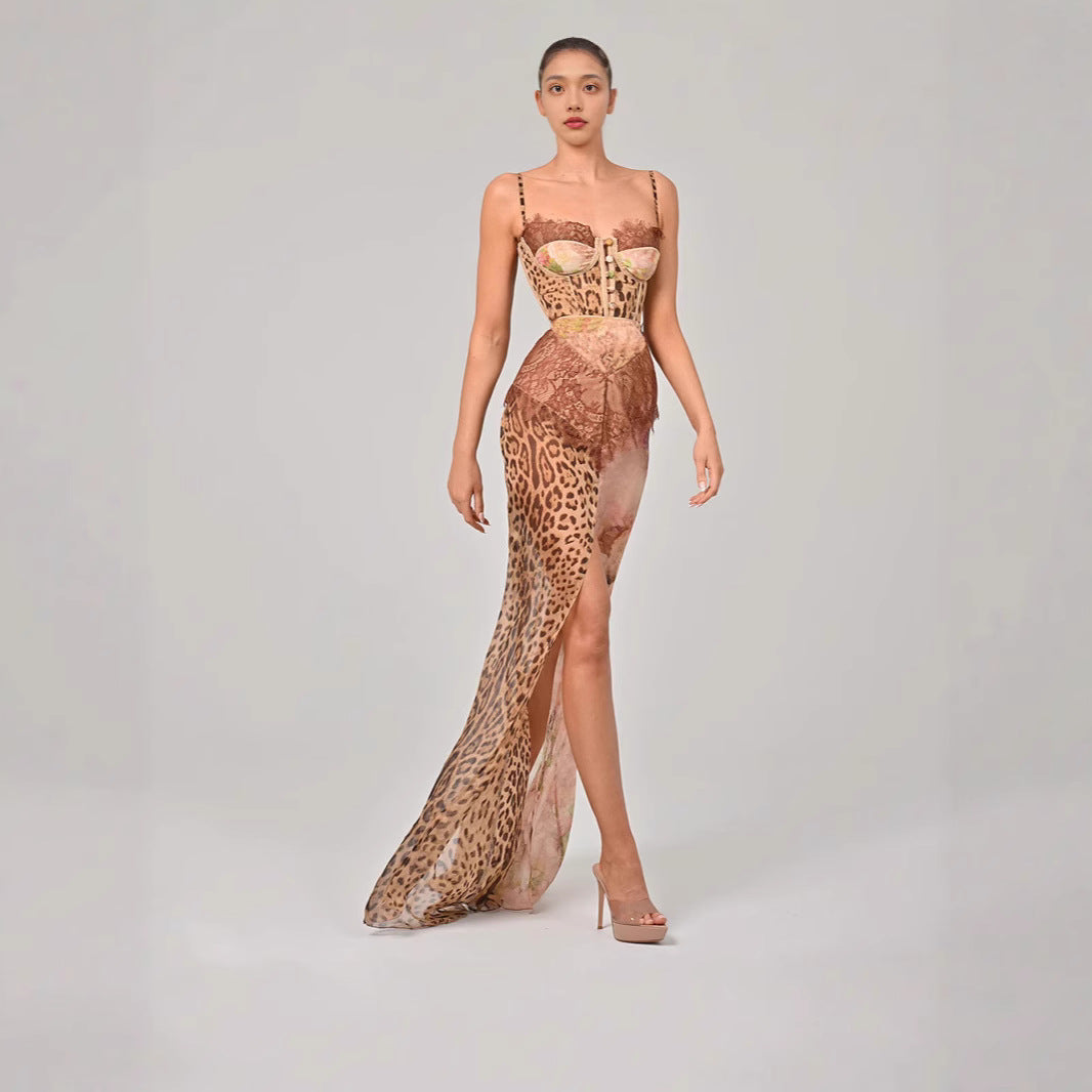 Lace Stitching Contrast Color Sexy Suspender Dresses