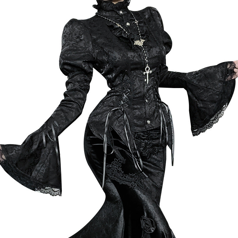 Shirt Asian Culture Dark Style Bell Sleeve Blouses