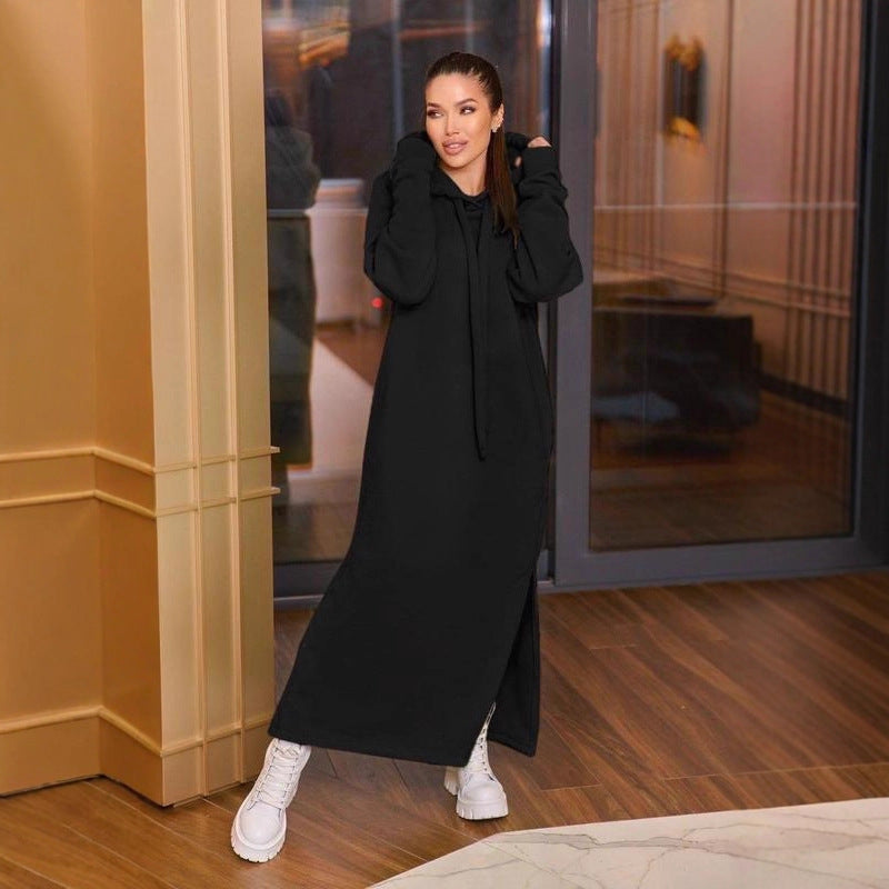 Loose Oversized Knit Brushed Hoody Long Dress