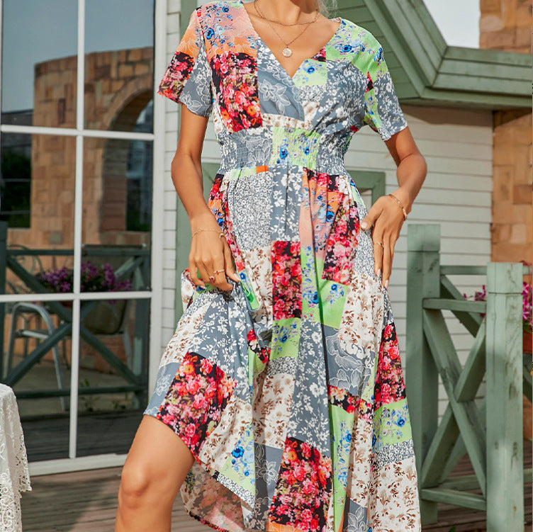Commuter Elastic Waist Green Fresh Totem Dress