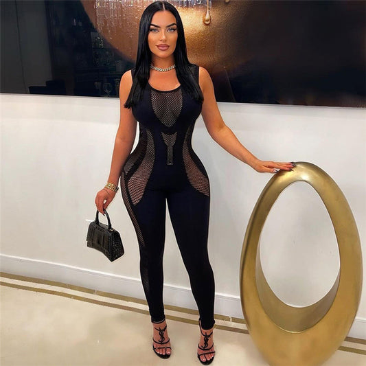 Women's Sexy Cutout Knitted Crocheted Sleeveless High Waist Women's Jumpsuit/clothing