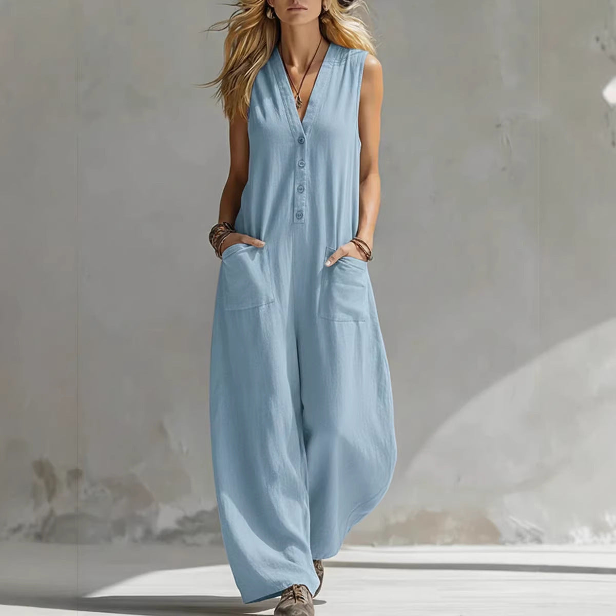Cool Women's Casual Linen Cotton Sleeveless Women's Jumpsuit/clothing