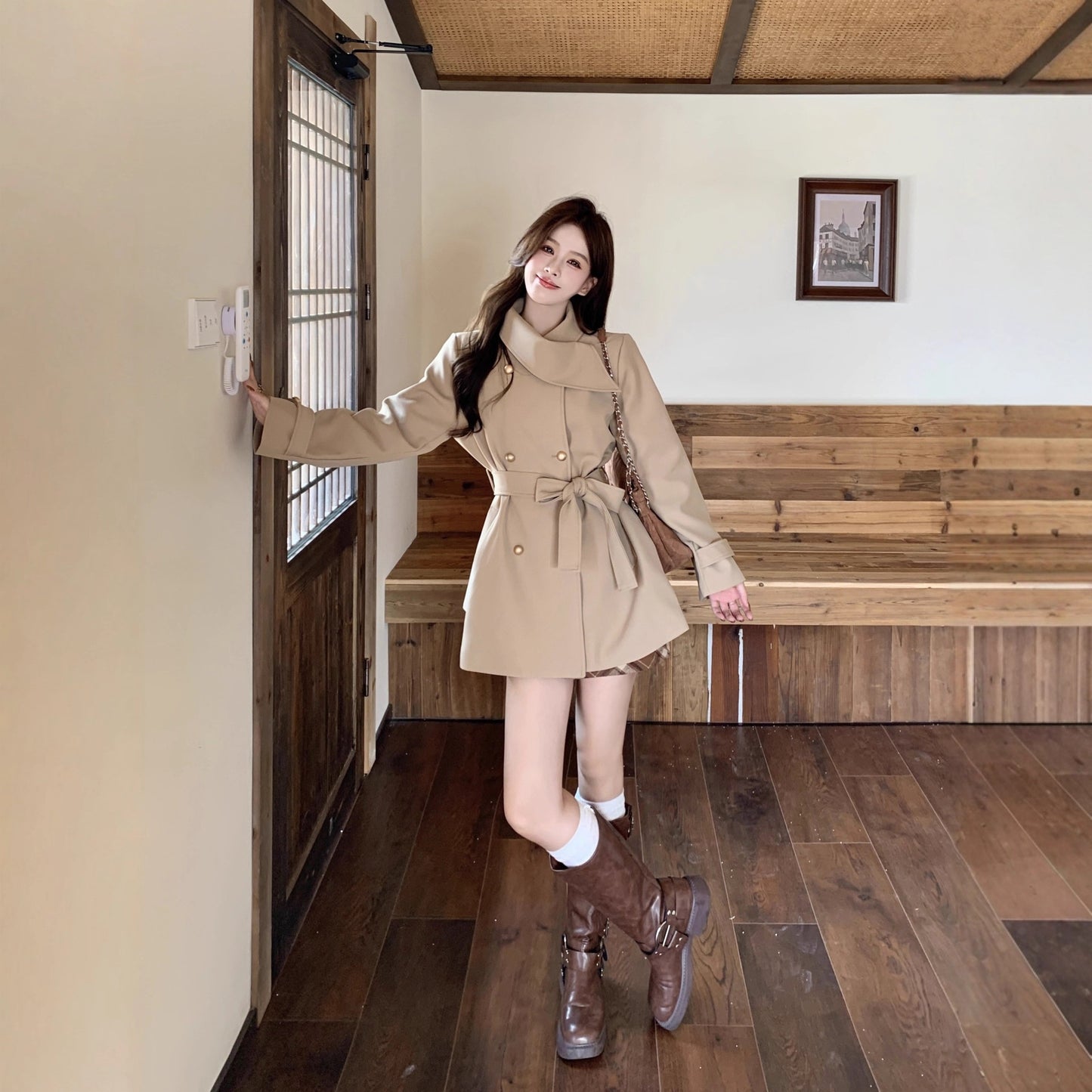 Style Double Breasted Windbreaker Female Fat Sister Coats