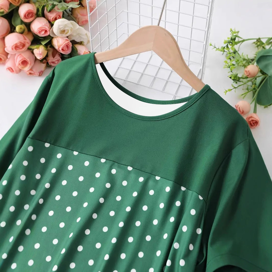 Women's Polka Dot Round Neck Sleeve Nightdress Dress