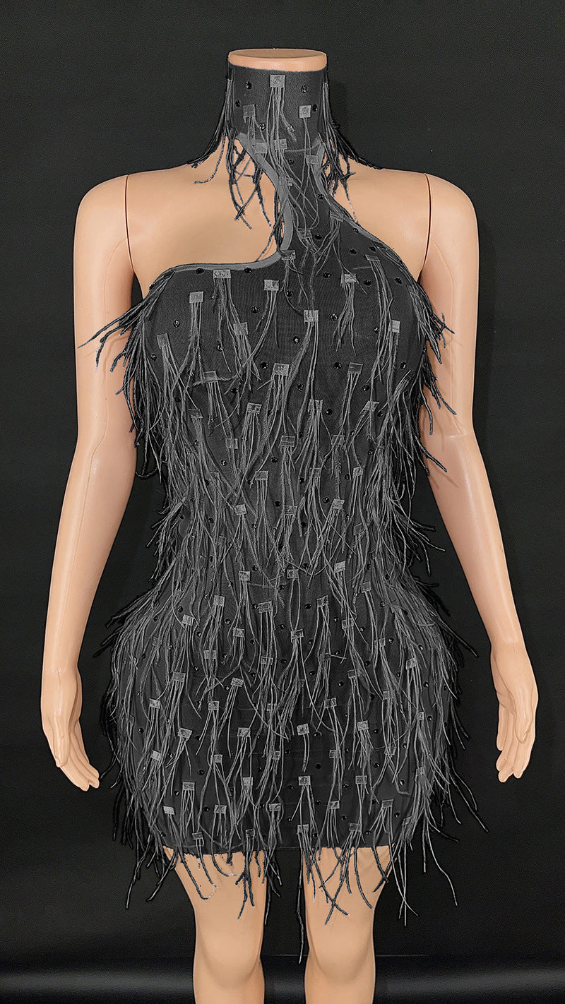 Fashion Fluffy Mesh Stitching Rhinestone Halter Fairy Dress Dresses