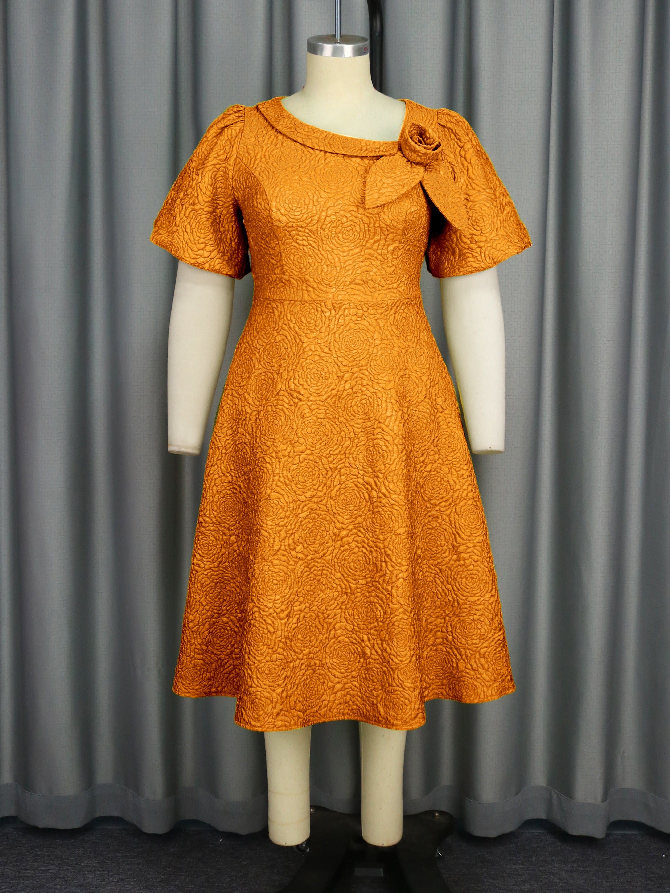Jacquard Fabric Flowers Dress African A- Dresses
