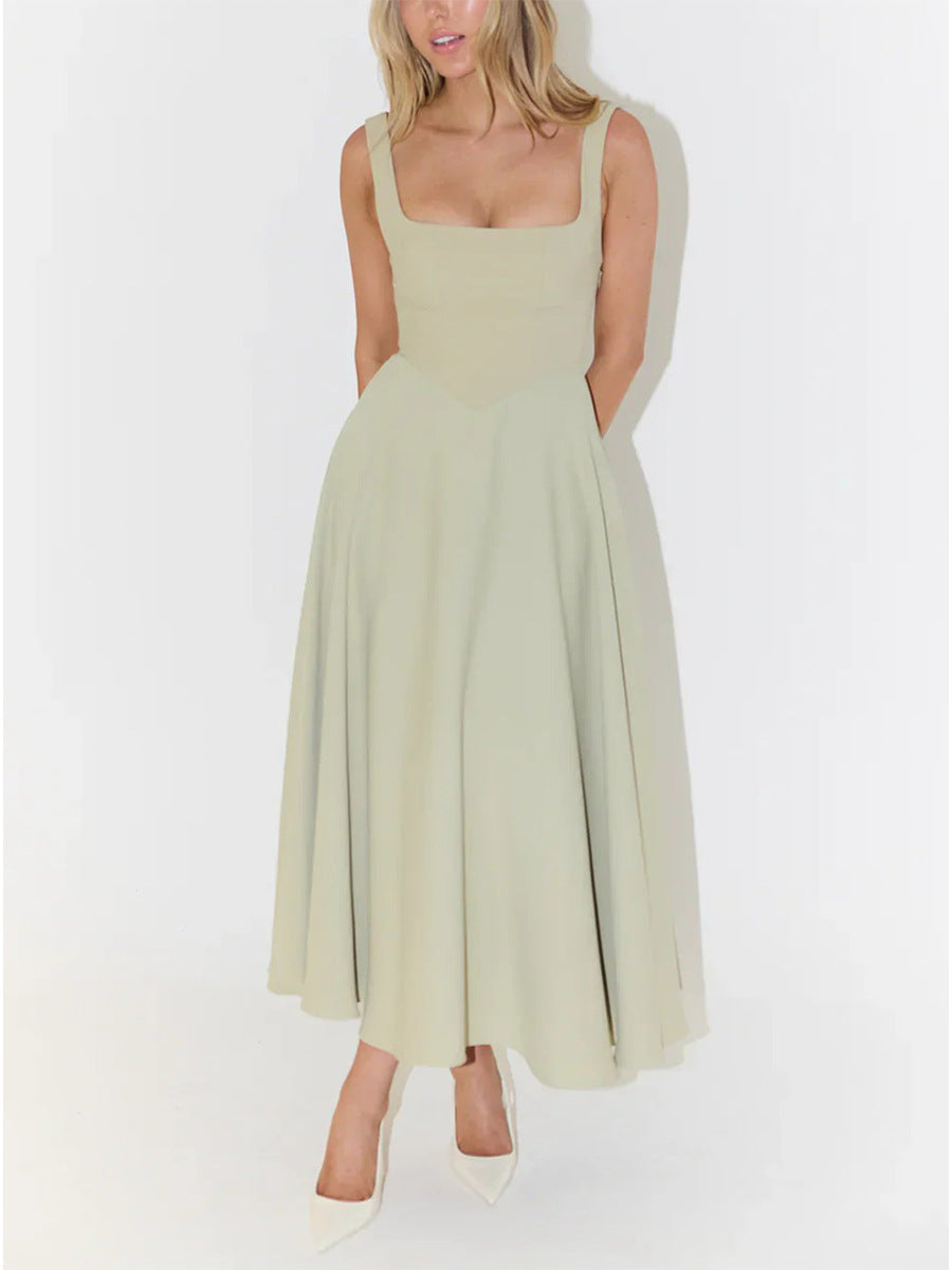Sexy Solid Color Shoulder Strap Slim Dresses
