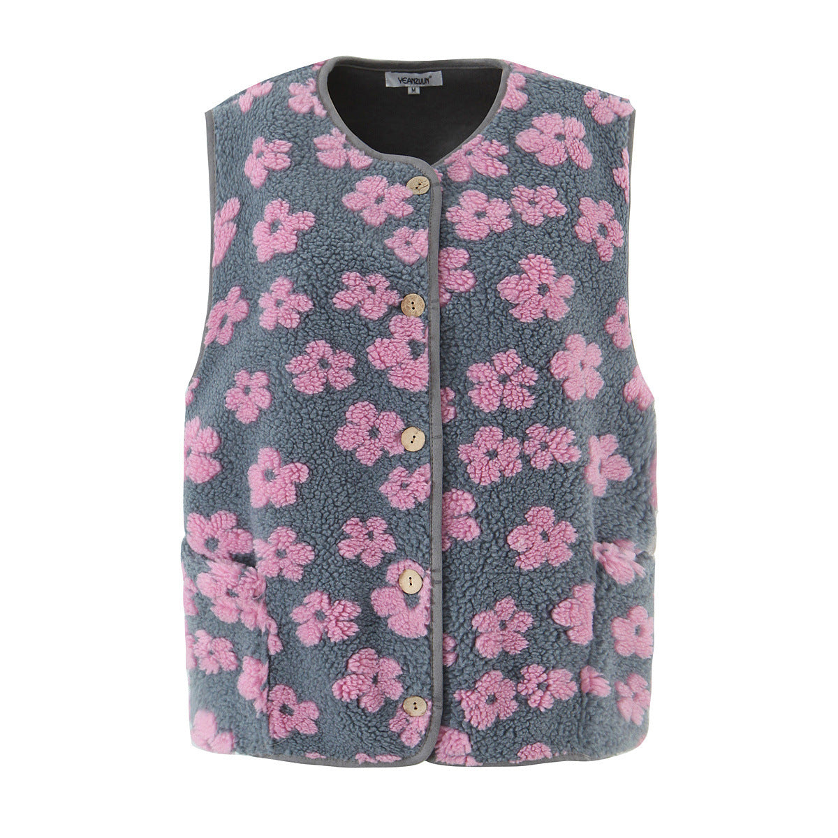 Women's Round Neck Sleeveless Printed Fleece Vests